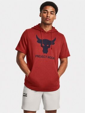 Under Armour Project Rock Mens Terry Short Sleeve Gym Hoodie Burnt Orange Medium